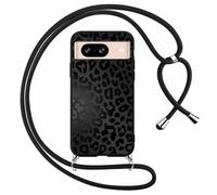 Foonary Coque pour Google Pixel 7a（5G） avec Cordon de Collier, Aesthetic Léopard Motif Étui Housse Réglable Lanyard Corde, Souple Silicone Antichoc Protection Case pour Pixel 7a 6,1", Noir Chaîne