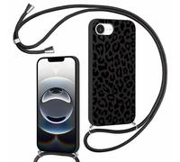 Foonary Coque pour iPhone 17e/iPhone 16e avec Cordon de Collier, Aesthetic Léopard Motif Étui Housse Réglable Lanyard Corde, Souple Silicone Antichoc Protection Case pour iPhone SE 4 6,1", Noir Chaîne