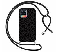 Foonary Coque pour Oppo A53（4G）/ A32 avec Cordon de Collier, Aesthetic Léopard Motif Étui Housse Réglable Lanyard Corde, Souple Silicone Antichoc Protection Case pour Oppo A53/ A32 6,5", Noir Chaîne