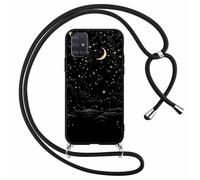 Foonary Coque pour Samsung Galaxy A51 4G / M40S avec Cordon de Collier, Aesthetic Planète Motif Étui Housse Réglable Lanyard Corde, Souple Silicone TPU Antichoc Protection Case 6,5", Lune