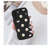 Foonary Coque pour Samsung Galaxy S22 5G 6,6", Aesthetic Wave Étui Marguerite Fleur Motif Mignon Ondulée Cadre Housse, Ultra Mince Silicone Souple Antichoc Bumper Case pour Samsung S22 5G Cover, Noir