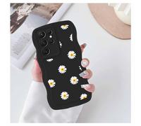 Foonary Coque pour Samsung Galaxy S22+ 5G 6,8", Aesthetic Wave Étui Marguerite Fleur Motif Mignon Ondulée Cadre Housse, Ultra Mince Silicone Souple Antichoc Bumper Case pour Samsung S22+ Cover, Noir