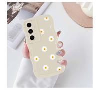 Foonary Coque pour Samsung Galaxy S24+ 5G 6,7", Aesthetic Wave Étui Marguerite Fleur Motif Mignon Ondulée Cadre Housse, Ultra Mince Silicone Souple Antichoc Bumper Case pour Samsung S24+ Cover, Beige