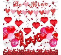 Foonary Kit de décoration romantique pour la Saint Valentin - Ballons en forme de cœur et de décoration - Kit complet de ballons ronds en latex - Ballons en forme de cœur, ballons en aluminium Love