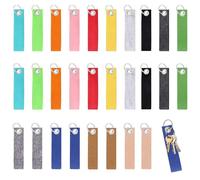 Foonary Lot de 28 porte-clés en feutre (13 x 3 cm) - 14 couleurs + 2 pièces de chaque + avec boîte d'avion, anneau en acier inoxydable, porte-clés en feutre vierge pour écrire, personnalisé pour