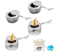 Foonary Lot de 4 récipients à pâte combustible en acier inoxydable avec couvercle, brûleur à fondue, pâte combustible pour récipient de maintien au chaud, pour fondue, buffet, camping, barbecues