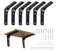 Foonary Lot de 6 supports d'étagère en acier inoxydable - Équerre d'étagère pour charges lourdes - Support de 90° - Noir - 125 x 20 x 150 mm - 7,5 mm - 3 jeux de vis - Acier froid inoxydable très