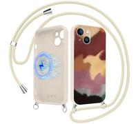 Foonary Magnétique Coque Handykette pour iPhone 15 avec Cordon, Compatible avec MagSafe Étui, Aesthetic Léopard Géométrique Motif Case, Silicone Housse avec Réglable Lanyard pour iPhone15 6,1"