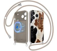 Foonary Magnétique Coque Handykette pour iPhone 17 Pro avec Cordon, Compatible avec MagSafe Étui, Aesthetic Léopard Fourrure Motif Case, Silicone PC Housse avec Réglable Lanyard pour iPhone 17Pro 6,3"