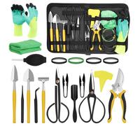 FOONNUN Kit Bonsai 25 Pièces Outils Bonsai, Kit De Jardinage, avec Fil De Ligature pour Les Bonsaïs, Ciseaux pour Bonsaï, Mini Râteau Et Pelle, Sécateurs De Jardin, Gants De Jardin