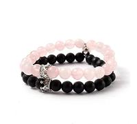 FOOOZ Bracelet de couple pour elle et lui en perles de pierre naturelle de 8 mm, HG0006, 190 mm