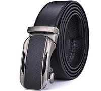 FOOOZ Ceintures à cliquet en cuir véritable pour homme avec boucle automatique, noir 10,160 cm (taille 145 cm)