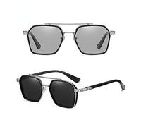 FOOOZ Lunettes de soleil photochromiques pour hommes Lunettes de soleil professionnelles Day Night Driver UV400 Retro Luxury Design Lunettes vintage,Black silver,Autre