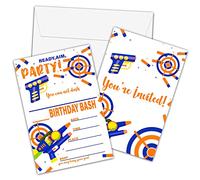 Foosproea Lot de 20 cartes d'invitation d'anniversaire avec enveloppes - Cartes d'invitation pour garçons - Cartes d'invitation à remplir sur le thème de la bataille de fléchettes - Prêt à l'emploi
