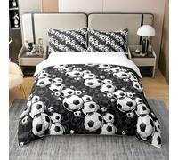 Football 100% Coton Parure de Lit 220x240 Garçons,Football pour Enfants Housse de Couette Chambre pour Amateurs de Football,Jeux de Sport Couvre Lit,Géométrique Noir et Blanc Literie Set