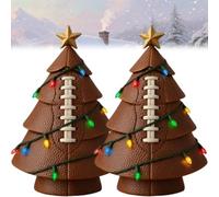 Football Christmas Tree Decor Decorations, Mini Football Ornaments for Small Tree, Lighted Footballs Ornament Fan Gift with Colorful Lights & Star for Home Desk Man Cave Holiday Decor(2PCS)