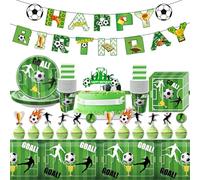 Football Decoration Fête Anniversaire Kit, 107 Pièces Football Vaisselle, Decoration Anniversaire Football pour Garçon, Ensemble de Fournitures de Fête D'anniversaire avec Assiettes en Papier, Tasses