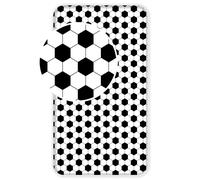 Drap Housse - Football - Noir et Blanc - 100% Coton - 90x200cm - Lavable en Machine