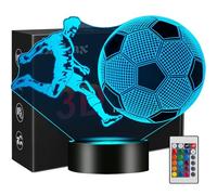 Football Enfants Veilleuse, Cadeau Garçons Lampe Illusion 3D Ballon de Foot LED Lumière, 16 Couleurs Changeantes Dimmable, Cadeau d’anniversaire pour Fan de Football Enfant Garçon Chambre Décoration