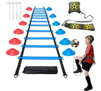 Football Entrainement Kit avec Échelle de Rythme 6 Mètres, 12 Cônes, Football Kick Entraîneur Solo Entraînement Vitesse et d'agilité Entrainement Football Cadeaux de Football pour Enfants et Adultes