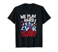 Football Fan Art We Play Hard We Cheer Harder Red White Blue T-Shirt