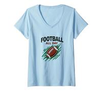 Football Forever NA NK Gridiron Passion T-Shirt avec Col en V, Femme, Bleu Céleste, XL