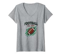 Football Forever NA NK Gridiron Passion T-Shirt avec Col en V, Femme, Gris Chiné, L