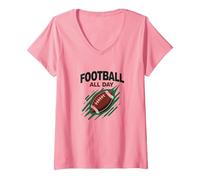 Football Forever NA NK Gridiron Passion T-Shirt avec Col en V, Femme, Rose, M