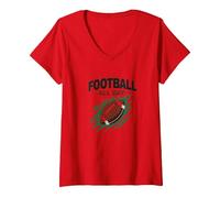 Football Forever NA NK Gridiron Passion T-Shirt avec Col en V, Femme, Rouge, L
