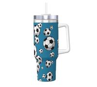 Football,Gobelet isotherme Ice Bully de 40 oz avec poignée, couvercle et paille, en acier inoxydable, pour voiture ou café.