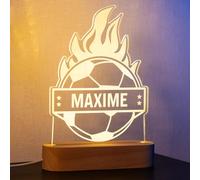 Football lampe personnalisée avec prénom, Veilleuse ballon de foot personnalisable gravée lampe LED acrylique cadeau garçon fille 8, 9, 10-12 ans anniversaire décoration chambre (Blanc chaud)