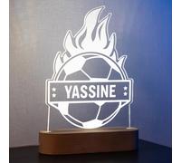 Football lampe personnalisée avec prénom, Veilleuse ballon de foot personnalisable gravée lampe LED acrylique cadeau garçon fille 8, 9, 10-12 ans anniversaire décoration chambre (Blanc 3 couleurs)
