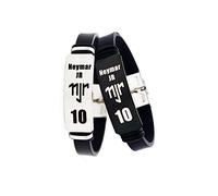 Football Lionel Messi Neymar inspiré Logo Personnel Bracelets réglables Bracelet de Football en Acier Inoxydable Sport Silicone 2 pcs (Neymar da Silva Santos Júnio)