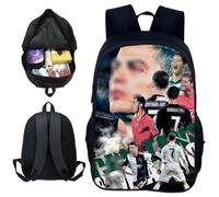 Football Sac à Dos pour Enfant, Sac d'École CR-7 Imprimé Dessin Animé Cartable, Sac à Dos de Voyage avec Motifs de Football Stars, Convient aux Fans de Football et aux Garçons(40*30*13cm)