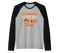 Football Turkey Nap Thanksgiving Thankful for Family Manche Raglan
