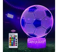 Football Veilleuse enfant, 3D Lampe Dambiance Tactile à Illusion Doptique LED Avec Télécommande, Football Cadeau Jouets pour Enfants Garçon Filles, 16 Couleurs accessoire cadeaux de Noël décoration