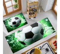Football Verre Brisé Tapis de Cuisine, Vert Tapis Cuisine Devant Evier Long Antidérapant Lavable, Style Sportif Dynamique Paillasson Lavable Décoratif Salon Couloir - 50x80+50x120cm