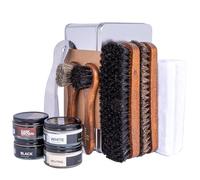 FootFitter Shoe Shine Valet Kit complet d'entretien des chaussures avec brosses en crin de cheval, crèmes pour chaussures, chausse-pied et chiffons de brillance, Noir, marron, neutre, blanc, Set