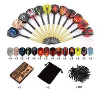 FOOTIER Flechette Pointe Plastique, 12 Fléchettes avec 42 Ailettes et 100 Pointes, pour Cible de Flechette Electronique