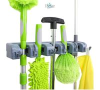 FOOTIER Porte-balai Mural avec 5 Emplacements et 6 Crochets Multi-taches, accroche balai mural, support balais mural, crochet mural