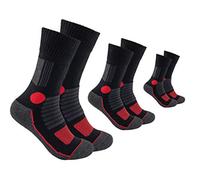FOOTNOTE Lot de 3 paires de chaussettes de randonnée rembourrées pour homme et femme sans élastique, noir/rouge, 43-46