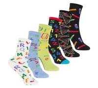 Footstar Lot de 6 paires de chaussettes basiques colorées en coton avec motifs amusants pour filles et garçons, 6 paires de chaussettes School, 35-38