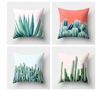 Fooyho Housses de Coussin 50x50cm Lot de 4 Coussin Exterieur Impermeable Canapé Decoration Lin Taies d'oreiller Coussin pour Canapé Exterieur Terrasse Jardin Chaise Lit Balcon Salon Chambre Cactus