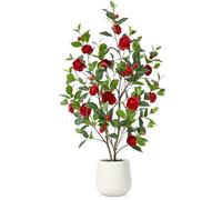 Fopamtri Camélia Artificiel de 120 cm Plantes Artificielles Interieur avec 30 Fleurs, Fausse Plante en Blanc Pot pour Maison Chambre Bureau Balcon Jardin Déco (Rouge)