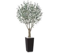 Fopamtri Olivier Artificiel 210 cm Plantes Artificielles Interieur avec Fruits, Fausse Plante Olivier en Marron Pot Protection UV pour Extérieur Maison Chambre Bureau Balcon Déco (1 Pièce)