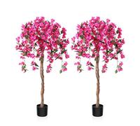 Fopamtri Plante Artificielle avec Fausses Fleurs Rose 120cm Fausse Plante Interieur et Exterieur Arbre Artificiel en Pot pour Maison Chambre Salon Balcon Cour Jardin Décoration (2 Pack)