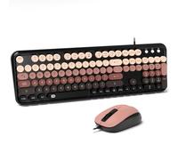 FOPETT Clavier d'ordinateur filaire USB - Clavier rétro pour machine à écrire - Clavier de bureau pleine taille avec pavé numérique, indicateurs de casquettes, supports pliables, pour PC, ordinateur