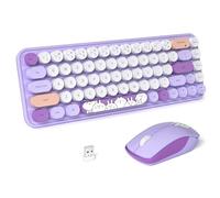 FOPETT Clavier et souris sans fil mignons 2,4 G avec 68 touches colorées pour machine à écrire - Touches rondes rétro pour PC, ordinateur portable, tablette, ordinateur Windows - Violet coloré