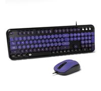 FOPETT Combo clavier et souris filaire pour Windows, clavier d'ordinateur USB Plug and Play, souris filaire optique, taille complète, compatible avec PC, ordinateur portable - Noir/violet
