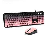 FOPETT Ensemble clavier et souris filaires 8870P - Claviers d'ordinateur de taille normale avec 104 touches rondes souris et clavier rétro pour ordinateur de bureau et ordinateur portable - Rose